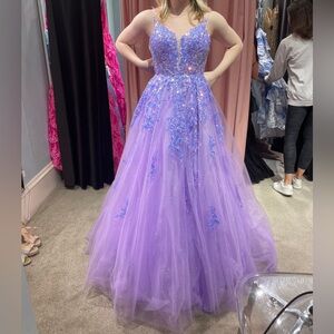 Lilac Gown with Blue Floral Accents